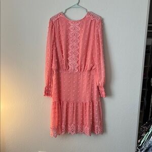 Pink Long Sleeve Sundress with Crew Neck for Weddings